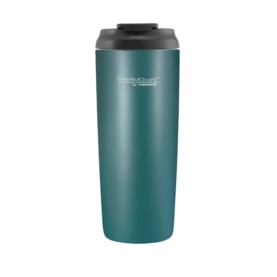 Thermocafe Stainless Steel Insulated Tumbler Teal 435ml 256440 | Sweat-proof with Cold | Flip-top Rubberised Press Fit Close | Cool Outer Wall for Hot Liquids