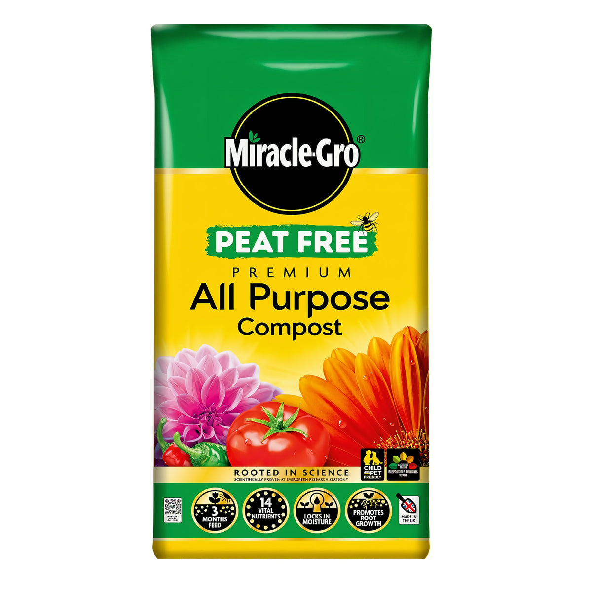 Miracle-Gro Premium All Purpose Peat Free Compost 75ltr 121254 | 3 Months Feed | 14 Vital Nutrients | Locks in Moisture | Promotes Root Growth | Child and Pet Friendly