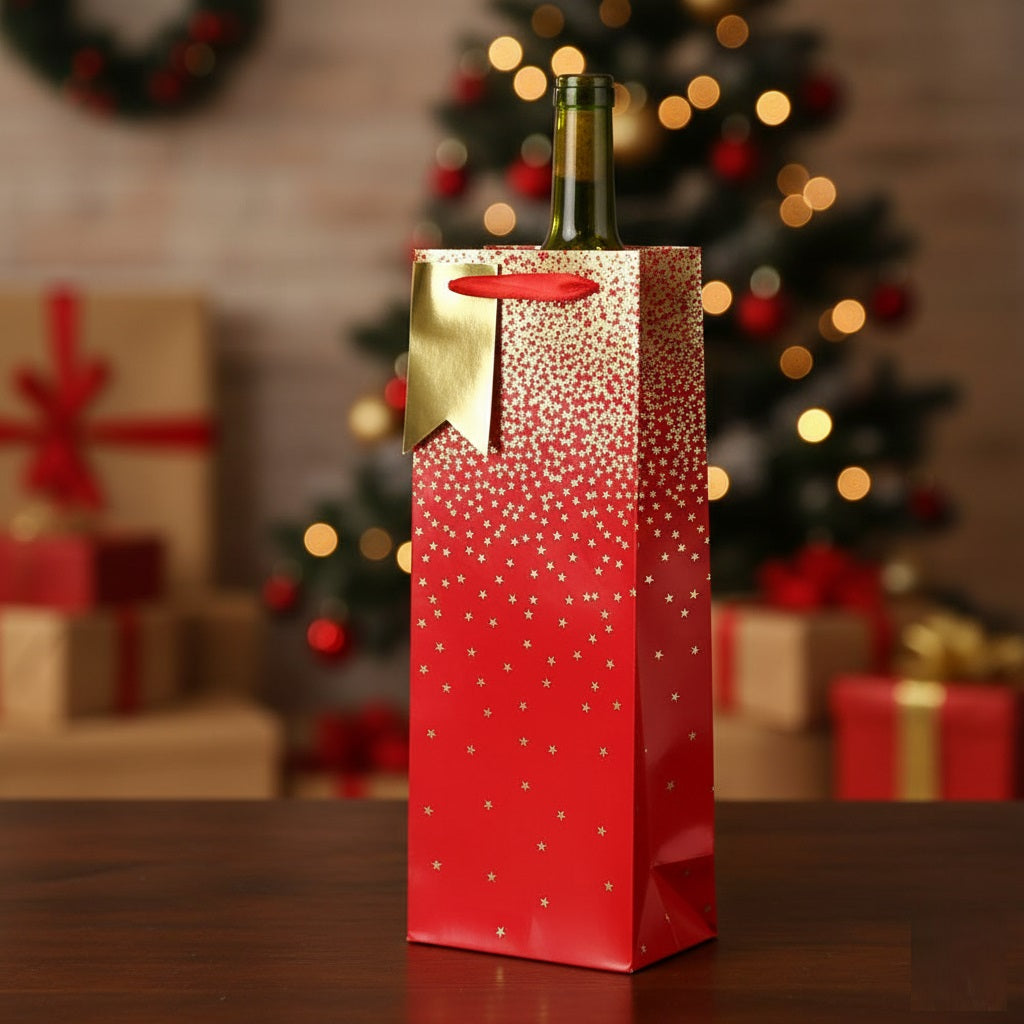 Eurowrap Ombre Bottle Gift Bag Red Pack of 6 W127mm x H355mm x 90mm 34831-4C
