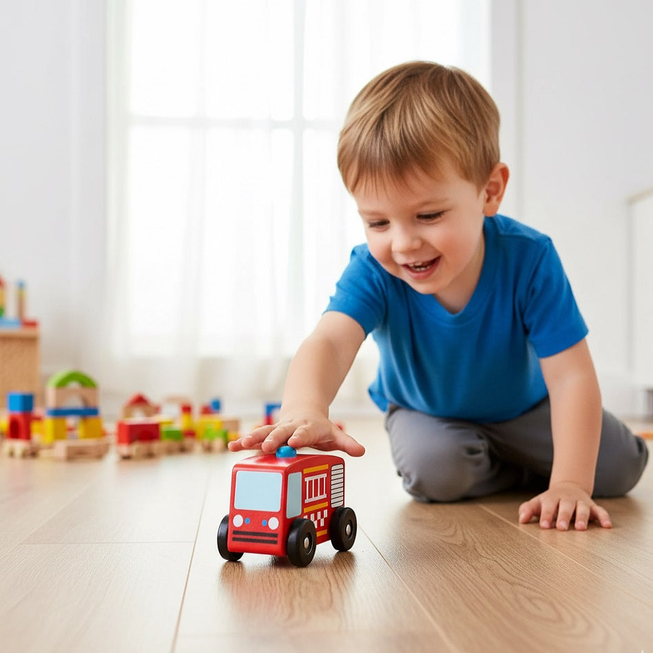 Tobar Wooden Sound and Play Fire Engine Multicolour 37878 | Hand to Eye Coordination | Imagination | Understanding the World | Social Skills