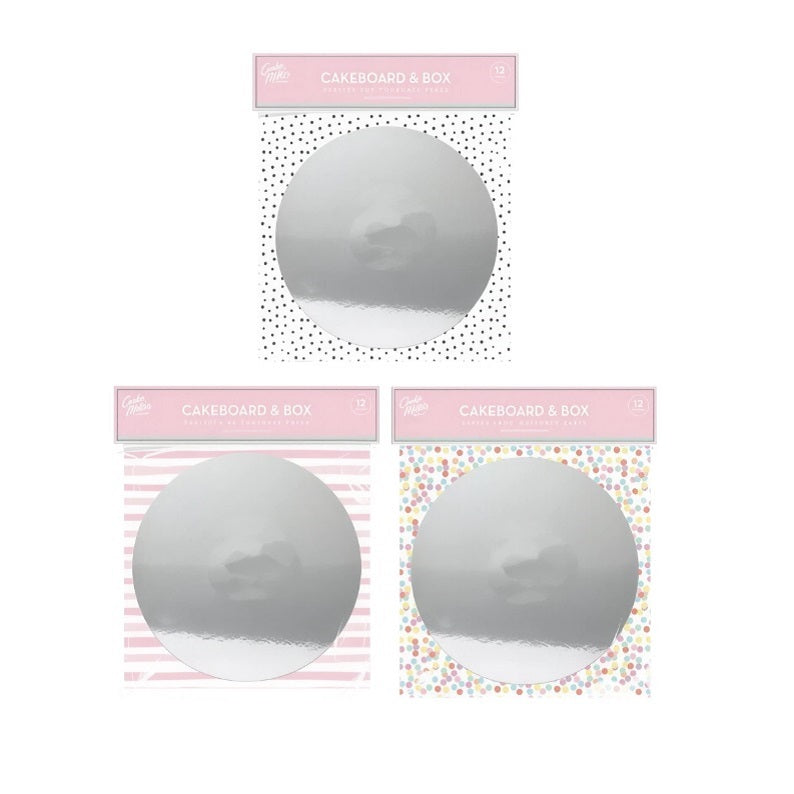 Cooke and Miller Foiled Cakeboard and Patterned Box Assorted 12-Inch Pack of 1 HOM4319OB | Perfect for Homemade Bakes
