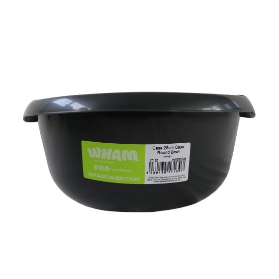 Wham Round Casa Bowl 28cm Midnight Black 17130 | Durable Plastic Mixing and Washing Bowl | Lightweight and Easy to Clean | Ideal for Kitchen-Laundry and Household Use