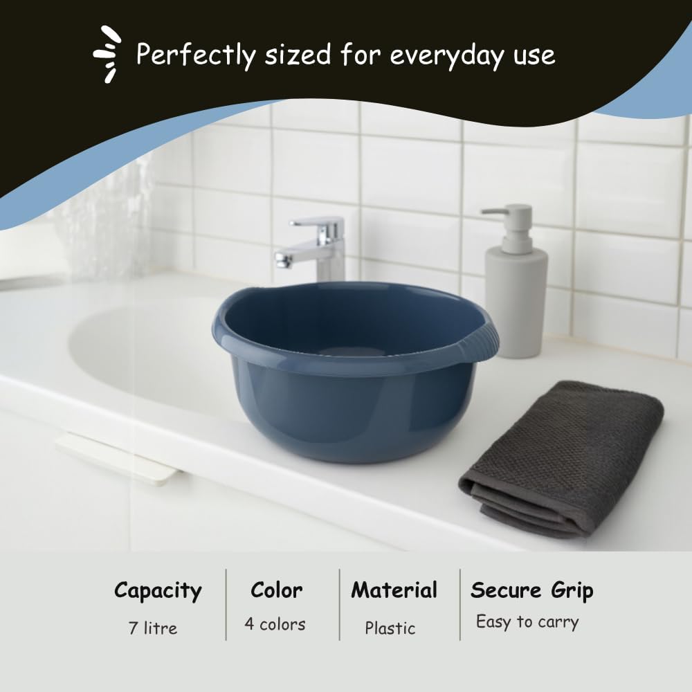 Wham Round Casa Bowl 28cm Navy 17132 | Durable Plastic Mixing and Washing Bowl | Lightweight and Easy to Clean | Ideal for Kitchen-Laundry and Household Use