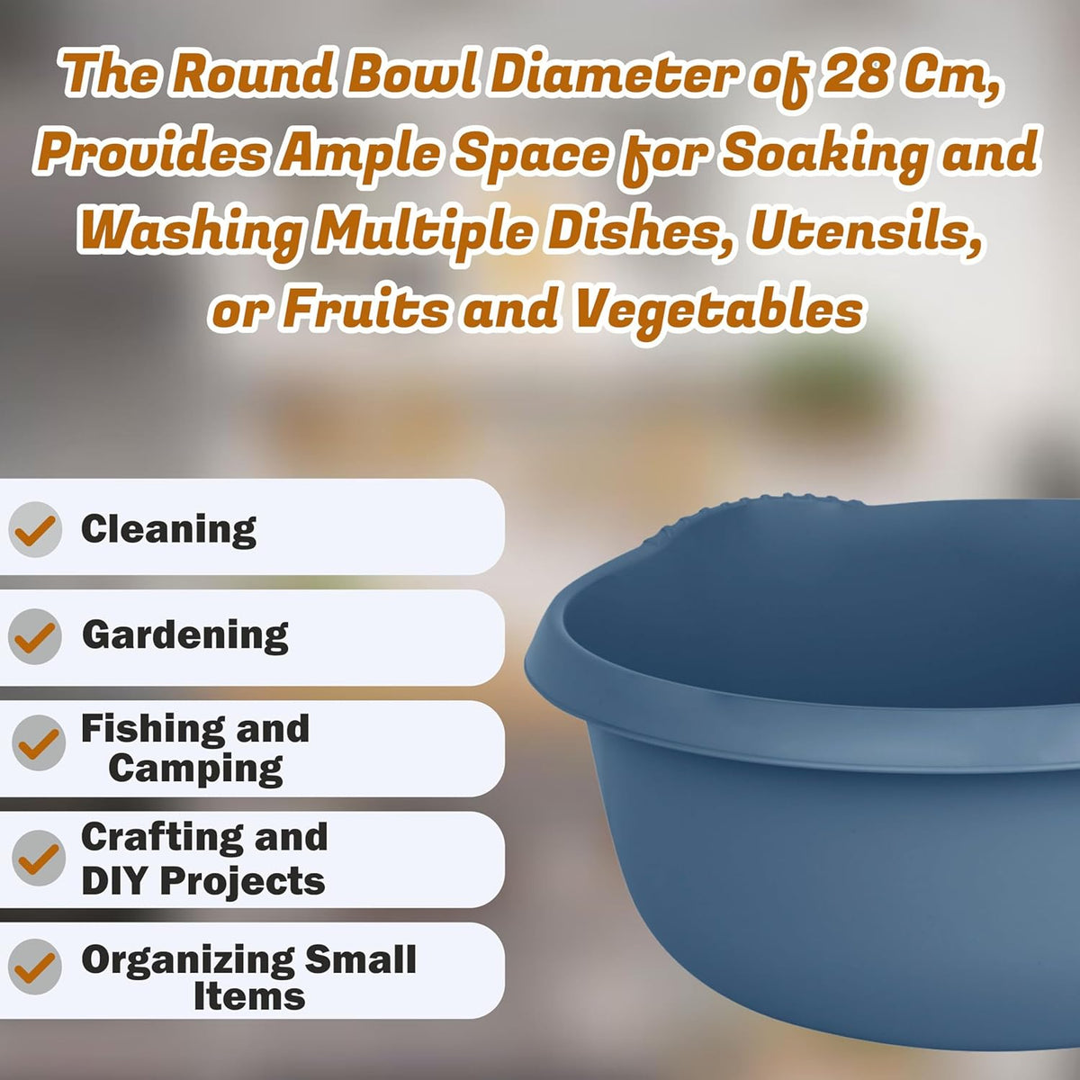 Wham Round Casa Bowl 28cm Navy 17132 | Durable Plastic Mixing and Washing Bowl | Lightweight and Easy to Clean | Ideal for Kitchen-Laundry and Household Use