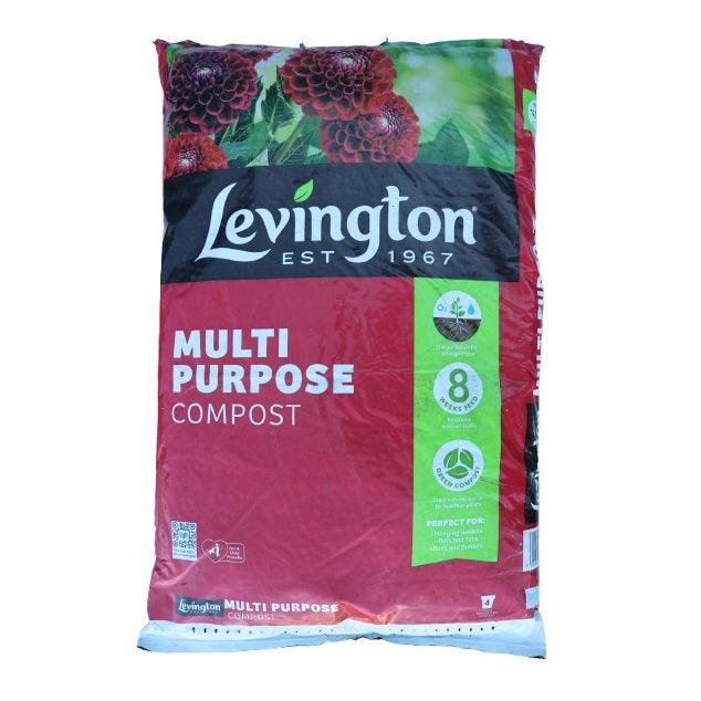 Levington Multi Purpose Compost Multicoloured 20Ltr 121252 | Enriched Plant Feed for 8 Weeks | Ideal for Pots-Beds-Borders and Hanging Baskets | Balanced Nutrients for Healthy Growth | Pet and Child Friendly | Unique Texture for Stronger Roots | For Fruits and Flowers | Contains Woodfibres to Ensure Optimum Balance of Air and Water