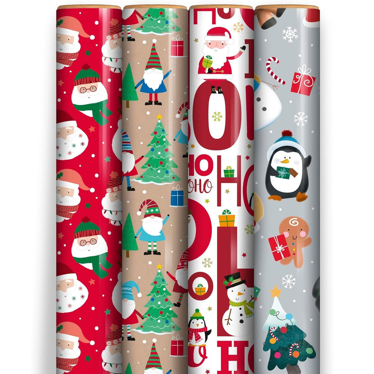 Clairefontaine Eurowrap Recyclable Christmas Cute Festive Gift Wrap Multicoloured 4Mtr x 70cm Pack of 1 X-36443-GWC | Assorted Designs | Santa-Gonk-Ho Ho Ho and Characters | Perfect for Holiday Presents