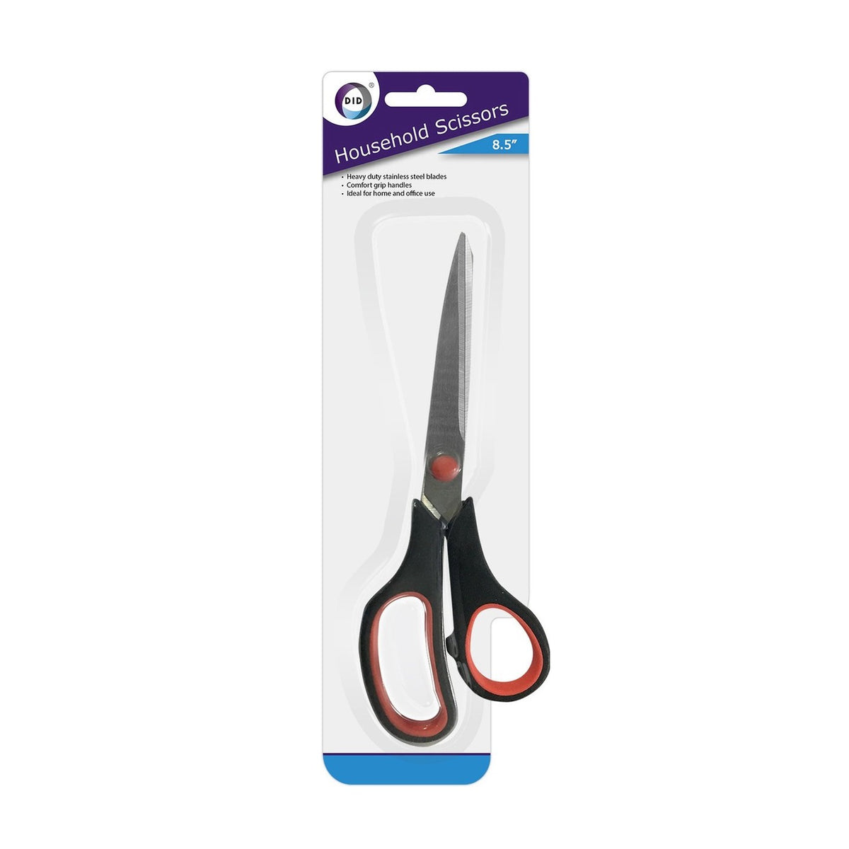 DID Stainless Steel Household Scissor Black and Red 8.5-Inch HH2491 | Stainless Steel Blades | Comfort Grip Handles | Ideal for Home-School or Office Use
