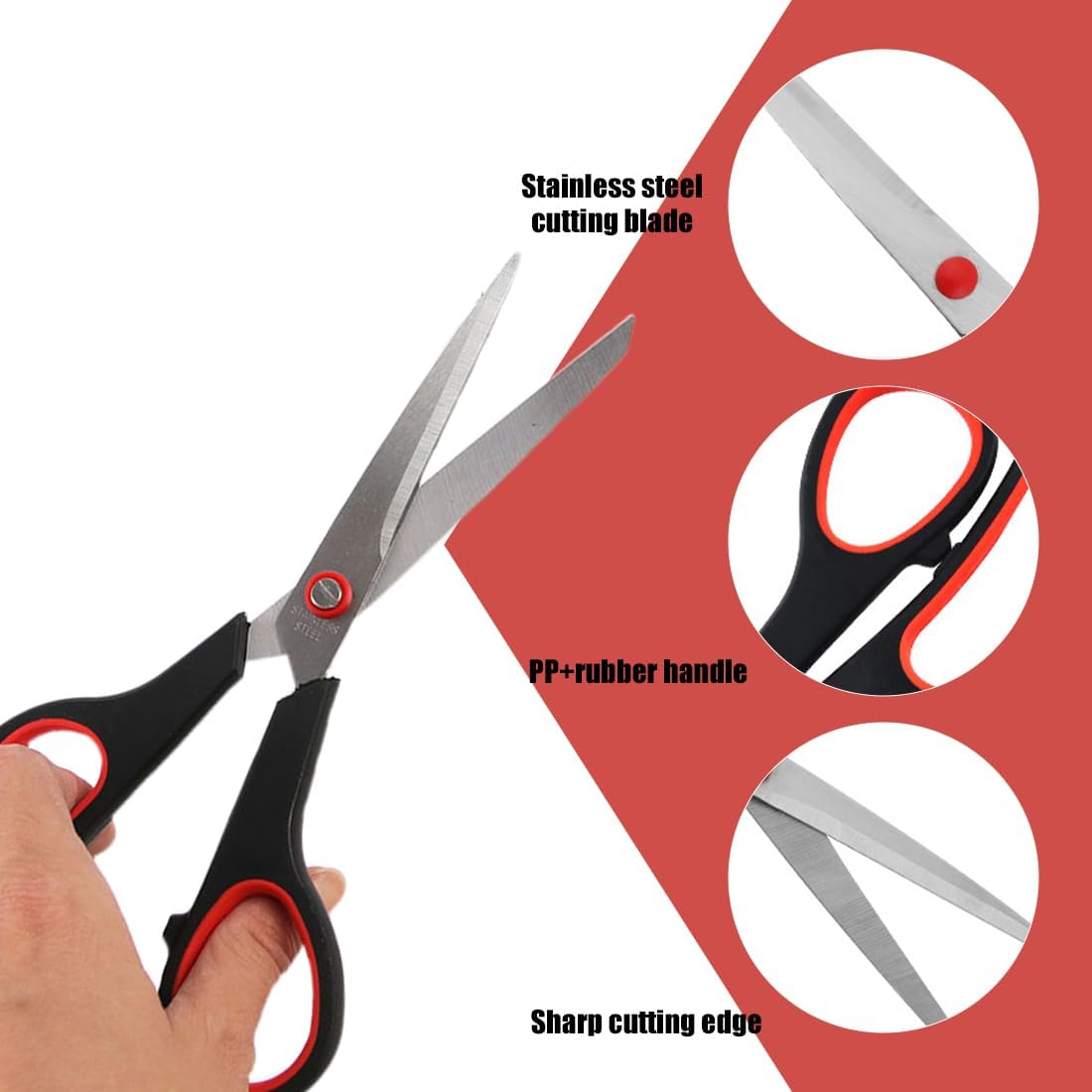 DID Stainless Steel Household Scissor Black and Red 8.5-Inch HH2491 | Stainless Steel Blades | Comfort Grip Handles | Ideal for Home-School or Office Use
