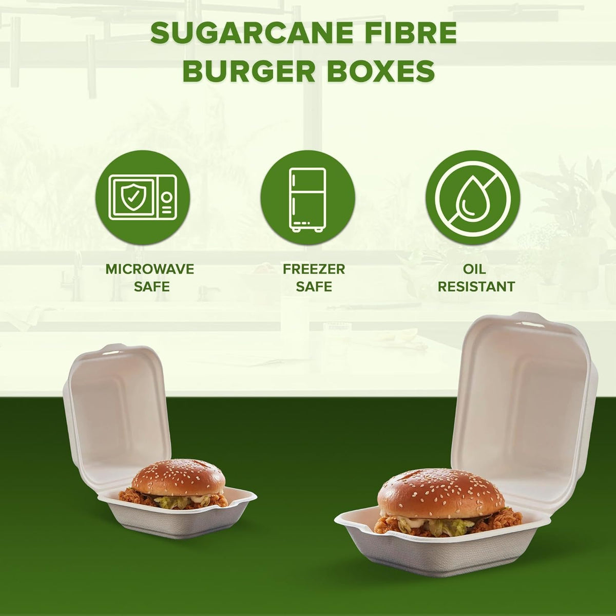 Ecowise Clamshell Burger Box White 6-Inch Pack of 50 EC-0966 | 100 Percent Compostable and Biodegradable