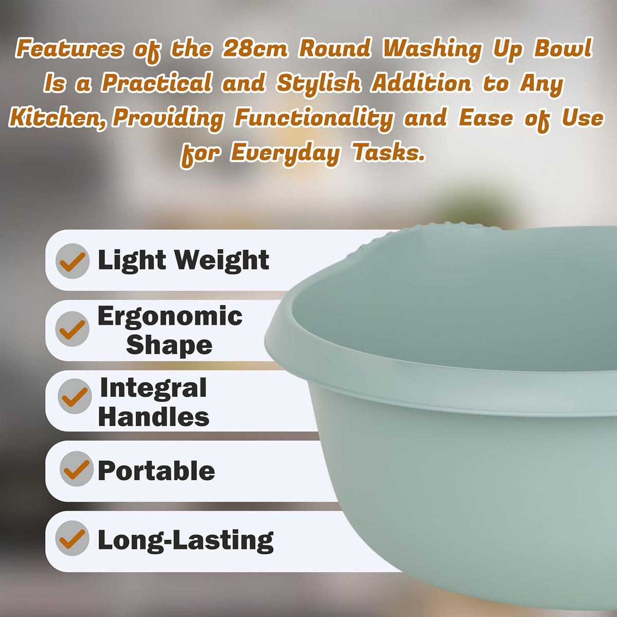 Wham Round Casa Bowl 28cm Silver Sage 17131 | Durable Plastic Mixing and Washing Bowl | Lightweight and Easy to Clean | Ideal for Kitchen-Laundry and Household Use