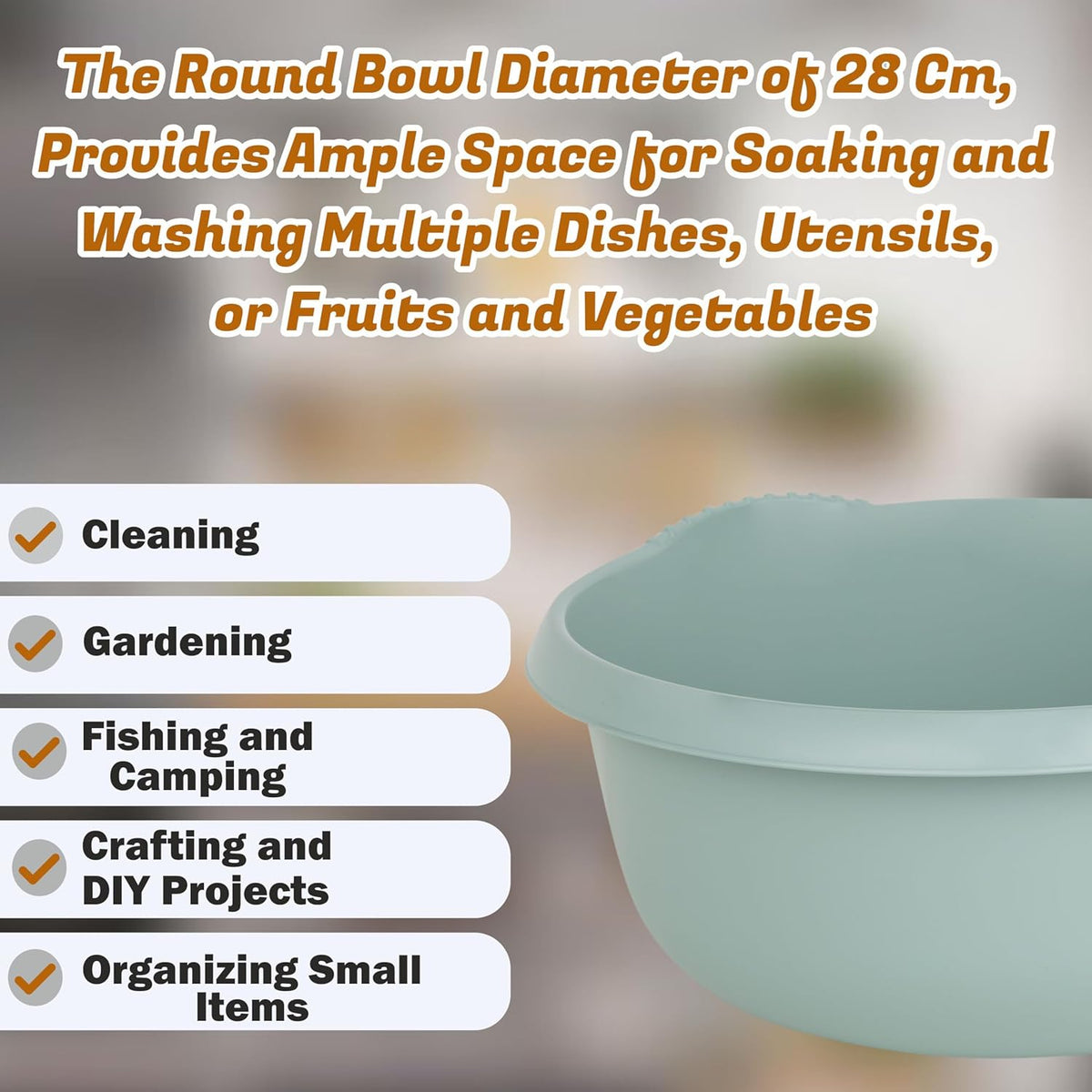 Wham Round Casa Bowl 28cm Silver Sage 17131 | Durable Plastic Mixing and Washing Bowl | Lightweight and Easy to Clean | Ideal for Kitchen-Laundry and Household Use