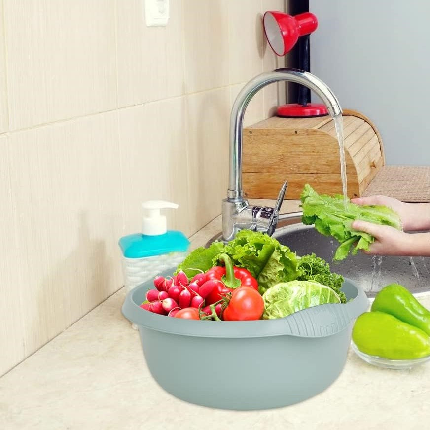 Wham Round Casa Bowl 28cm Silver Sage 17131 | Durable Plastic Mixing and Washing Bowl | Lightweight and Easy to Clean | Ideal for Kitchen-Laundry and Household Use
