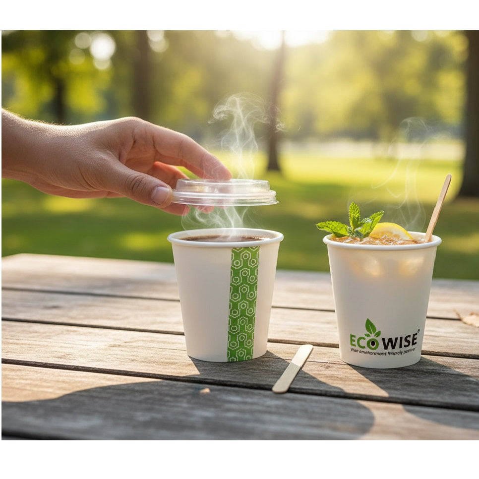 Ecowise Plain Coffee Cups White 200ml EC-1581 | 100 Percent Natural and Recyclable | Product Made from Sustainable Sources