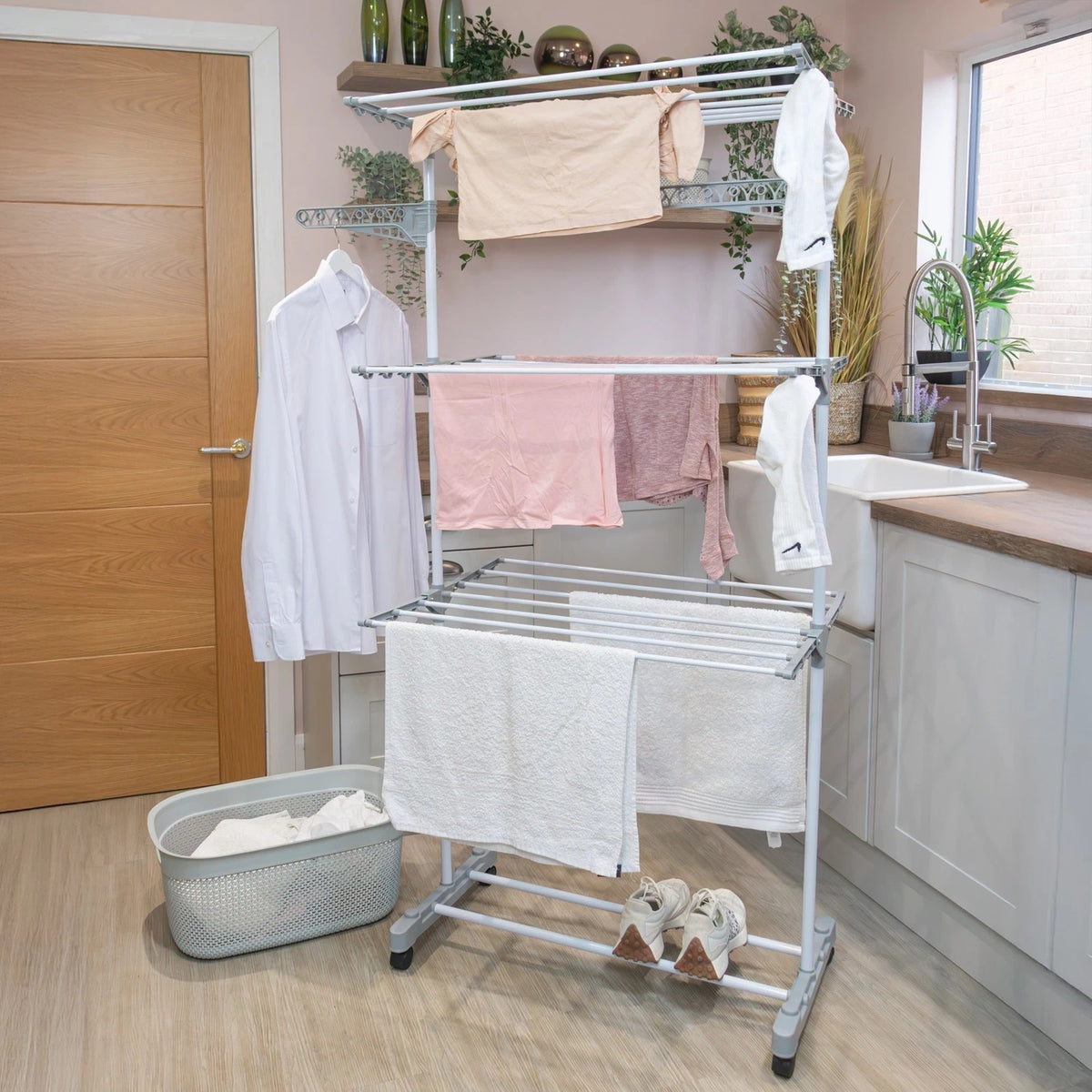 JVL 3 Tier Drying Rack White 11-067-T | 21Mtr Drying Space | Holds Large Laundry Loads | 23 Hanging Bars