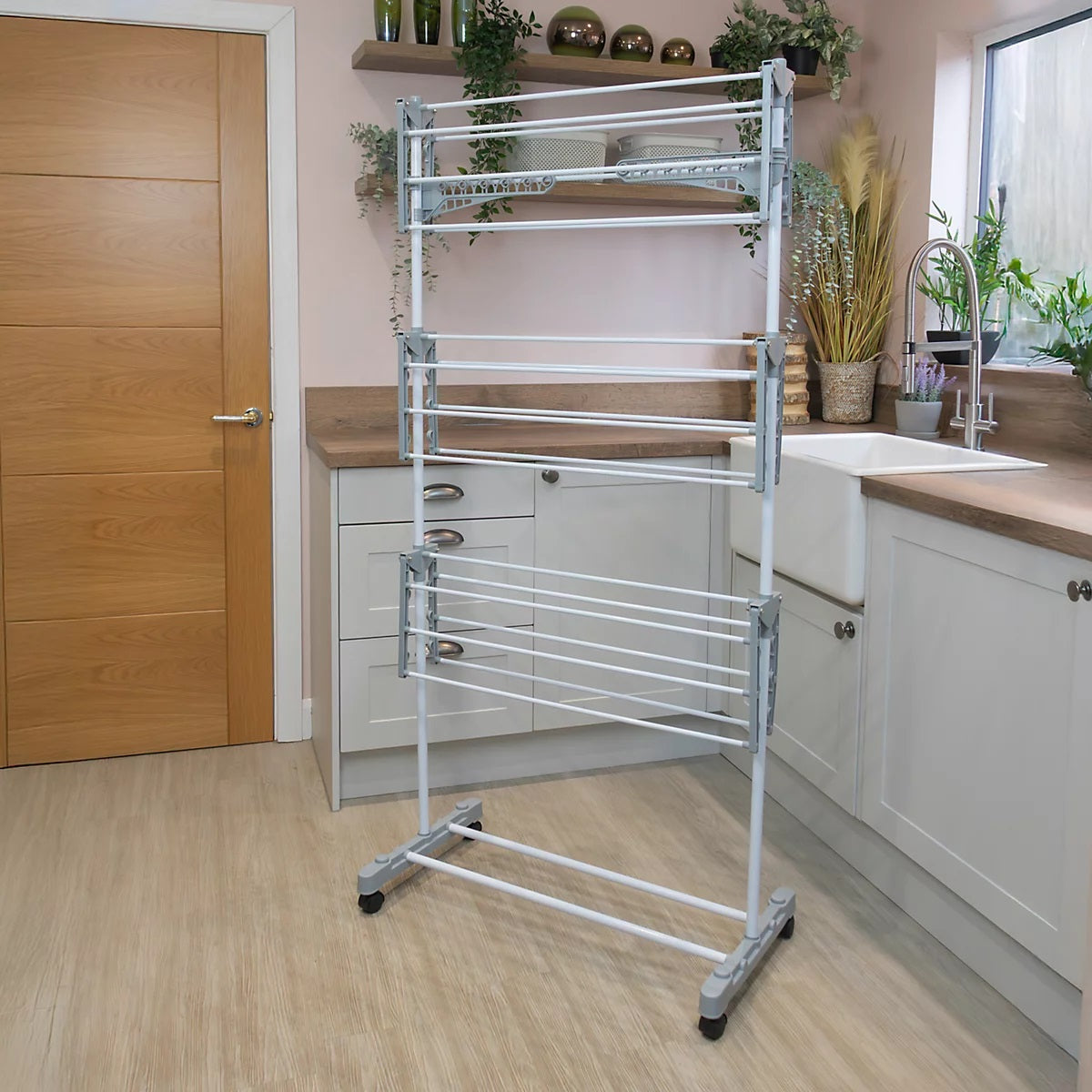 JVL 3 Tier Drying Rack White 11-067-T | 21Mtr Drying Space | Holds Large Laundry Loads | 23 Hanging Bars