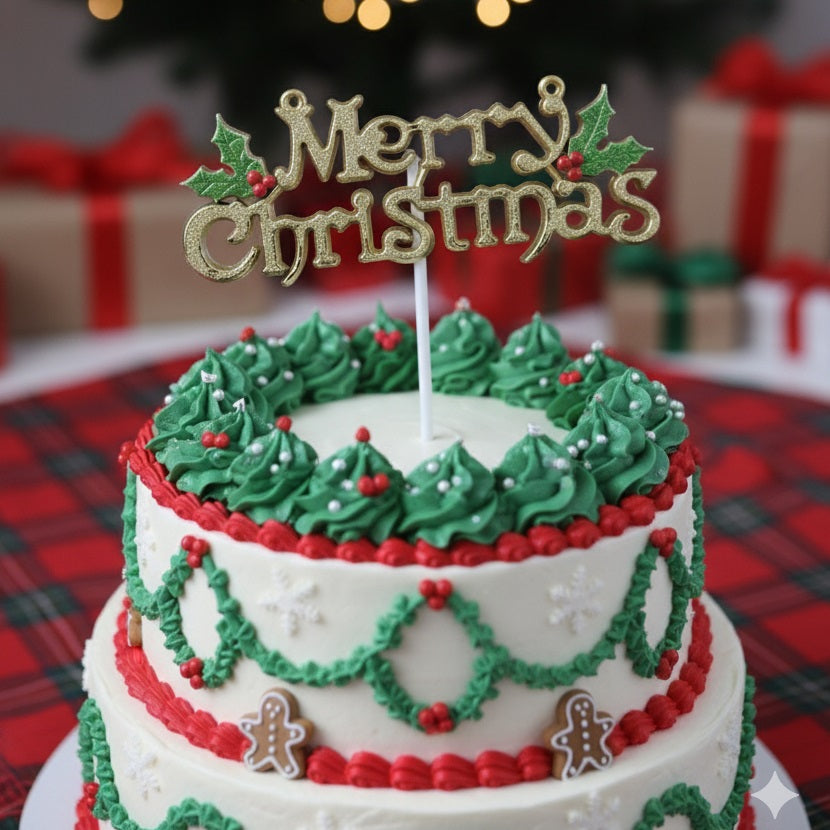 JL Supplies Christmas Cake Topper Gold 3304