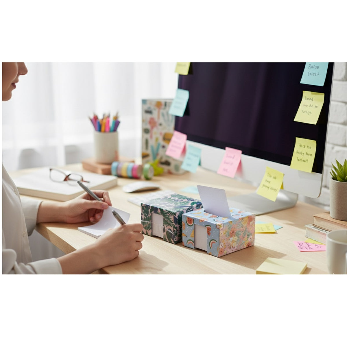 Tallon Designer Jotter Block Assorted 80mm x 80mm 400 Sheets Pack of 1 5509