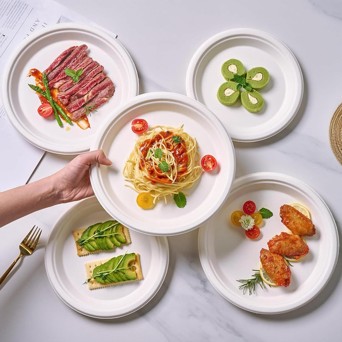 Ecowise Extra Strong Bagasse Plates White 9-Inch Pack of 50 EC-0065 | Made from Sugarcane Fibre | 100 Percent Compostable and Biodegradable