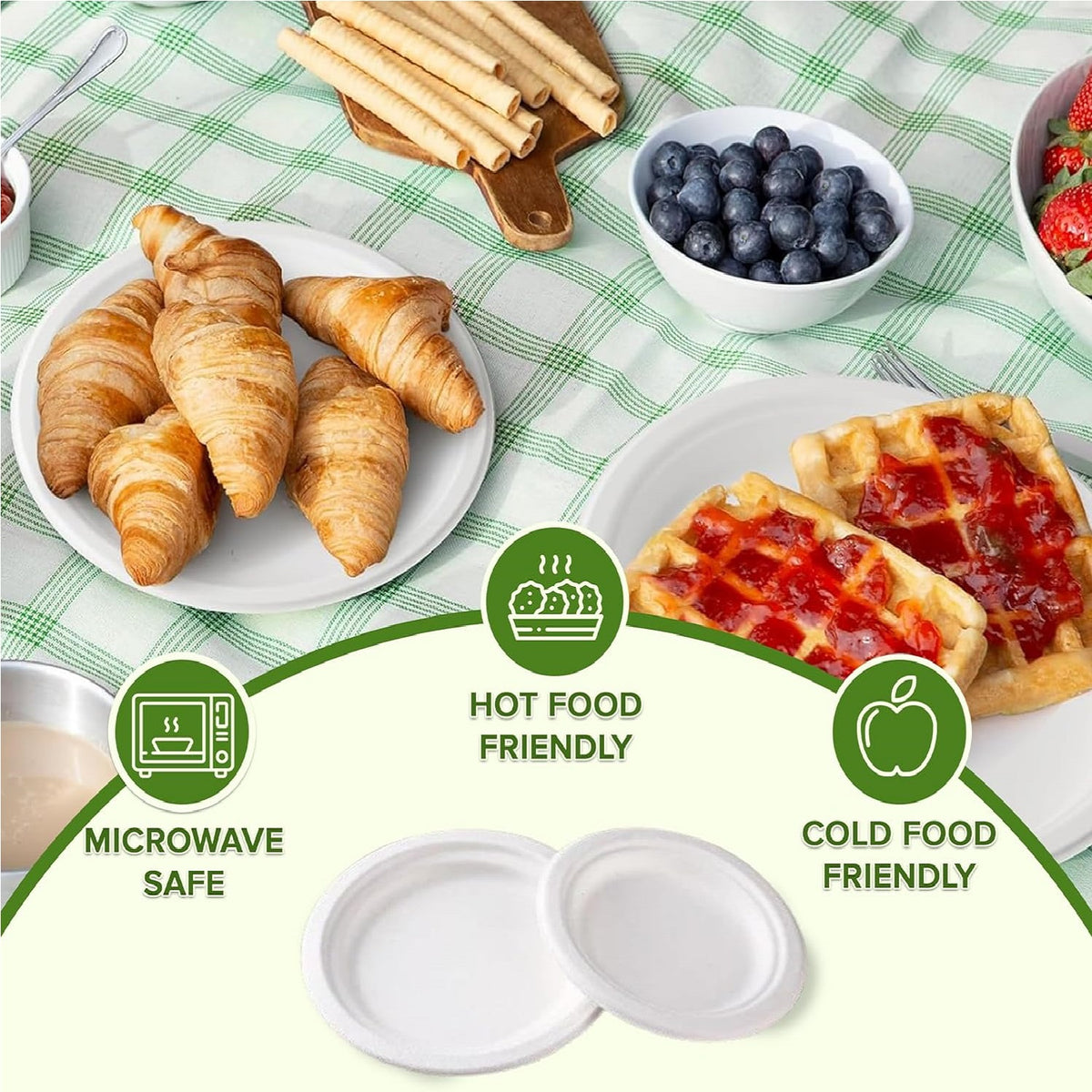 Ecowise Extra Strong Bagasse Plates White 9-Inch Pack of 50 EC-0065 | Made from Sugarcane Fibre | 100 Percent Compostable and Biodegradable