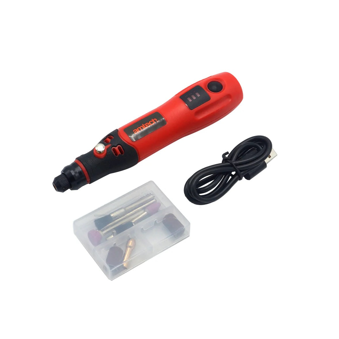 Amtech USB Rechargeable Mini Engraver Red and Black 3.6V V2546 | Easy to Use Pen Style Cordless Engraver | Ideal for Model Makers - Crafters and Engravers | Quick Change Accessory Collects 2.4mm and 3.2mm