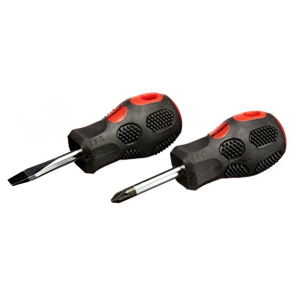 Amtech Stubby Screwdriver Set Red and Black Pack of 6 L0335 | Assorted Slotted | Soft Grip | Phillips and Pozidriv Tips | Versatile Use | Vanadium Steel for Long-lasting Use | Slotted - 5mm x 38mm | 6mm x 38mm | Phillips - PH1 x 38mm | PH2 x 38mm