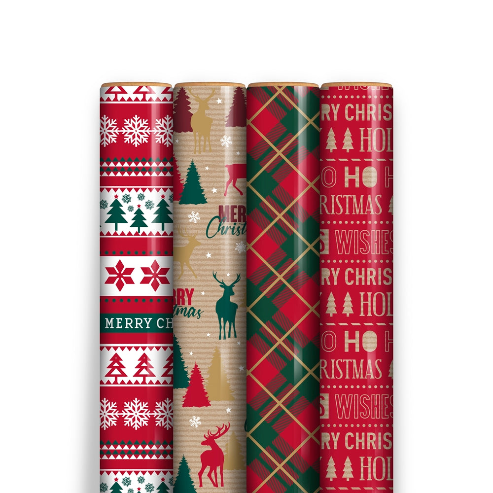 Clairefontaine Eurowrap Recyclable Christmas Festive Gift Wrap Multicoloured 7Mtr x 70cm Pack of 1 X-36464-GWC | Assorted Designs | Perfect for Holiday Presents