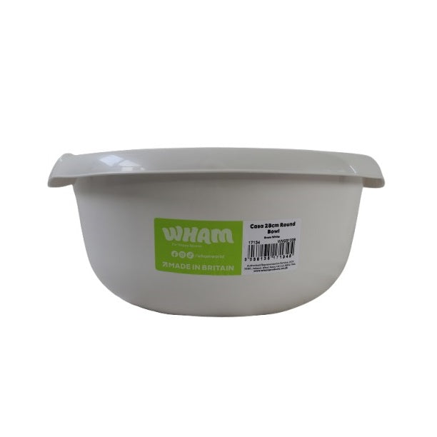 Wham Round Casa Bowl 28cm Snow White 17134 | Durable Plastic Mixing and Washing Bowl | Lightweight and Easy to Clean | Ideal for Kitchen-Laundry and Household Use