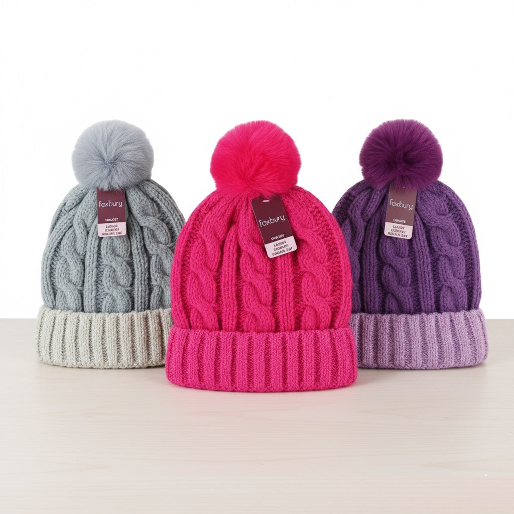Foxbury Ladies Chunky Beanie Hat with Turn Up Assorted Colours One Size Pack of 1 GL1003A