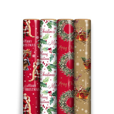 Clairefontaine Eurowrap Recyclable Traditional Christmas Festive Gift Wrap Multicoloured 4Mtr x 70cm Pack of 1 X-36452-GWC | Assorted Designs | Perfect for Holiday Presents