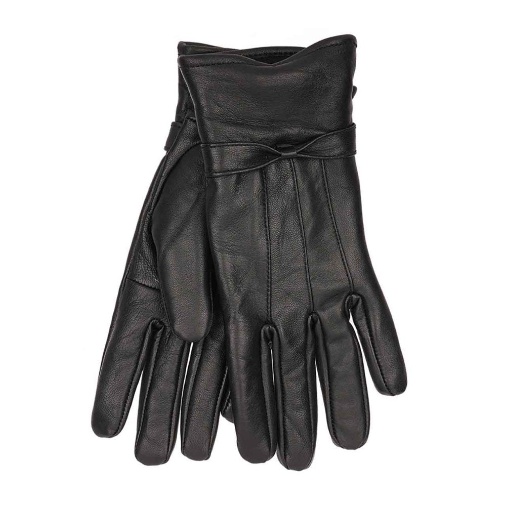 Foxbury Ladies Sheep Leather Gloves with Lining and Bow Trim Black Small-Medium GL1035