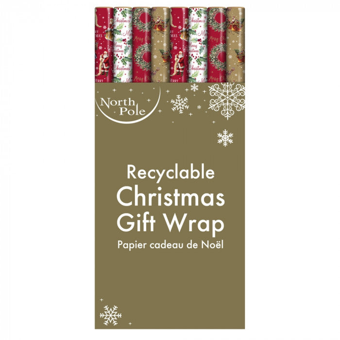 Clairefontaine Eurowrap Recyclable Traditional Christmas Festive Gift Wrap Multicoloured 4Mtr x 70cm Pack of 1 X-36452-GWC | Assorted Designs | Perfect for Holiday Presents