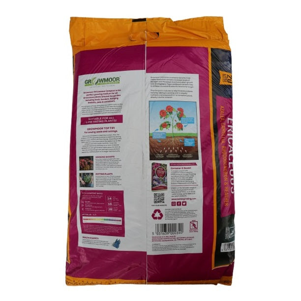 Growmoor Ericaceous Compost Multicoloured 20Ltr | For Successful feeding and Growth | Premium Acidic Soil Mix | For Azalea-Conifers-Rhododendron and Heathers | Ideal for All Lime Hating Plants | Improves Water Retention and Root Growth | Enriched with