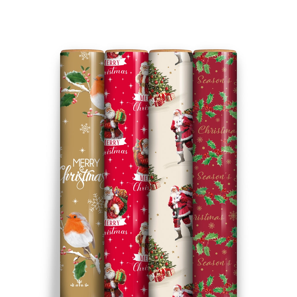 Clairefontaine Eurowrap Recyclable Traditional Christmas Festive Gift Wrap Multicoloured 7Mtr x 70cm Pack of 1 X-36461-GWC | Assorted Designs | Perfect for Holiday Presents