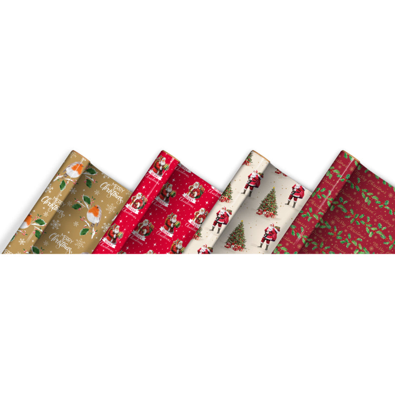 Clairefontaine Eurowrap Recyclable Traditional Christmas Festive Gift Wrap Multicoloured 7Mtr x 70cm Pack of 1 X-36461-GWC | Assorted Designs | Perfect for Holiday Presents