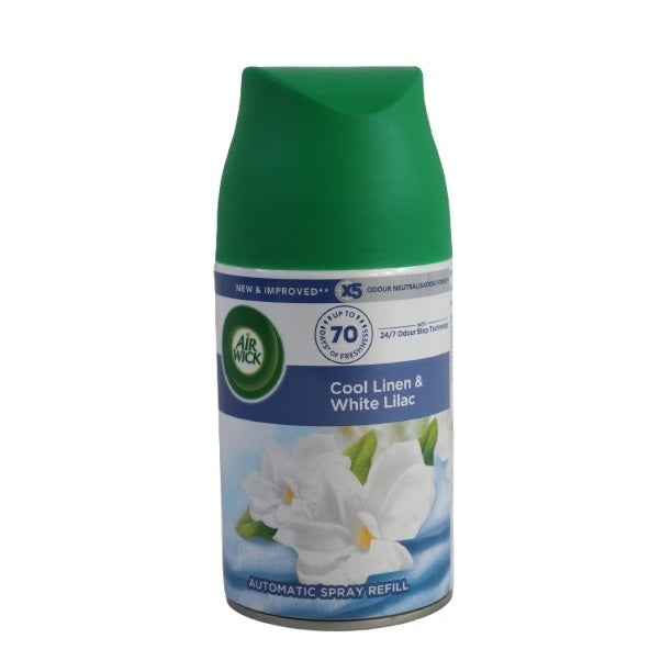 Air Wick Automatic Spray Refill Multicoloured 250ml AIR951 | Cool Linen and White Lilac | Up to 70 Days of Freshness | Air Freshener Refill | For Home-Office and Bathroom | Odour Neutralisation Power