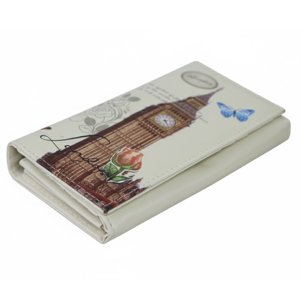 Antique London Folding Print Wallet Cream FPR13A