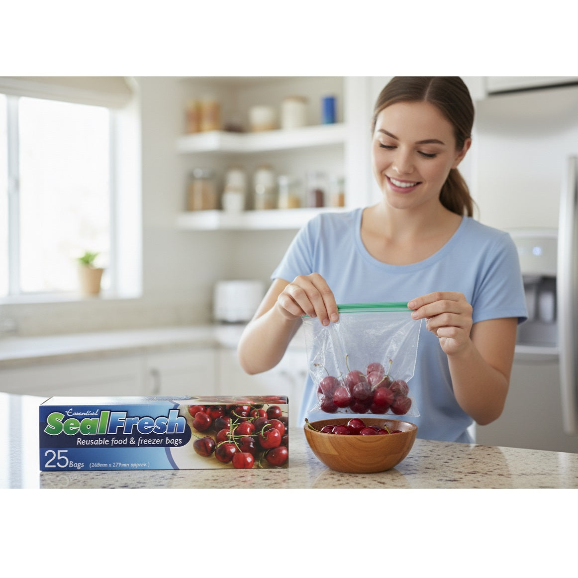 Essential Housewares Seal Fresh Reusable Food and Freezer Bags Clear Large 268mm x 279mm Pack of 25 ZIPS25