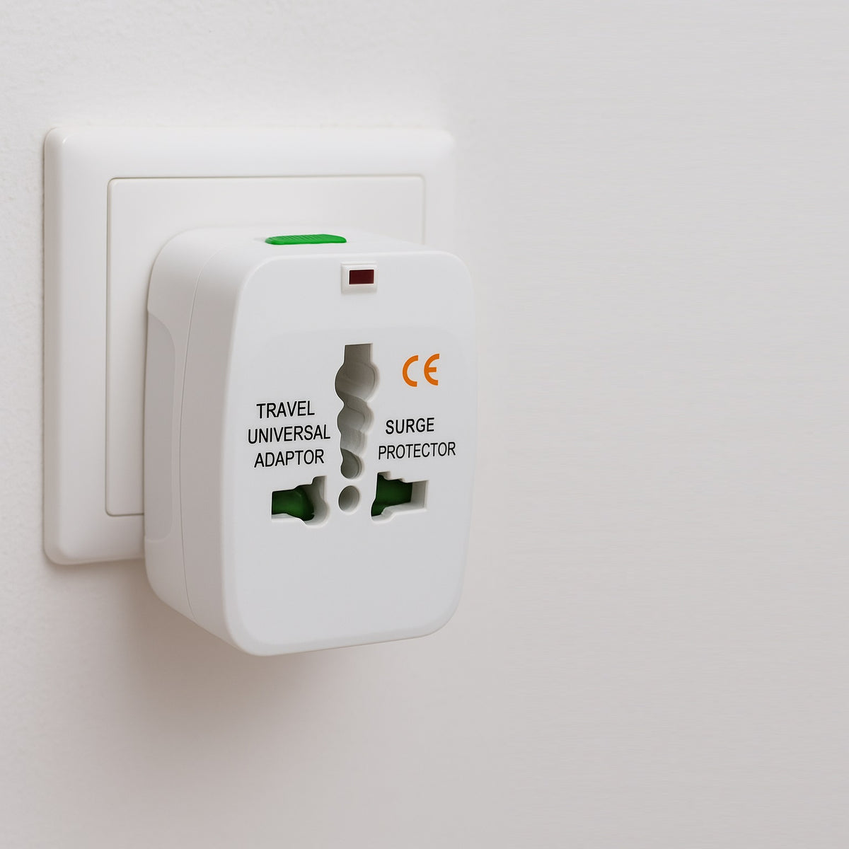 All-in-One Travel International Adaptor White | Surge Protection | Safety Shutter | Power Indicator Light | Electrical Rating 125V 6A-250V 13A | Universal Outlet | Includes Travel Pouch