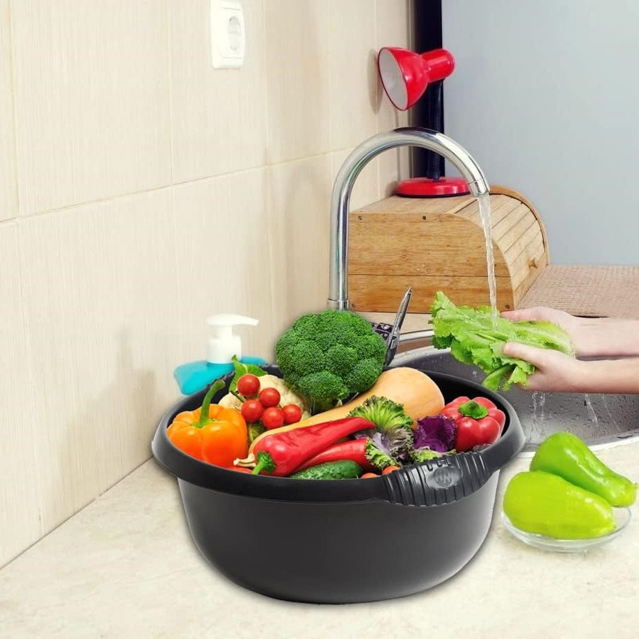 Wham Round Casa Bowl 32cm Midnight Black 17155 | Durable Plastic Mixing and Washing Bowl | Lightweight and Easy to Clean | Ideal for Kitchen-Laundry and Household Use