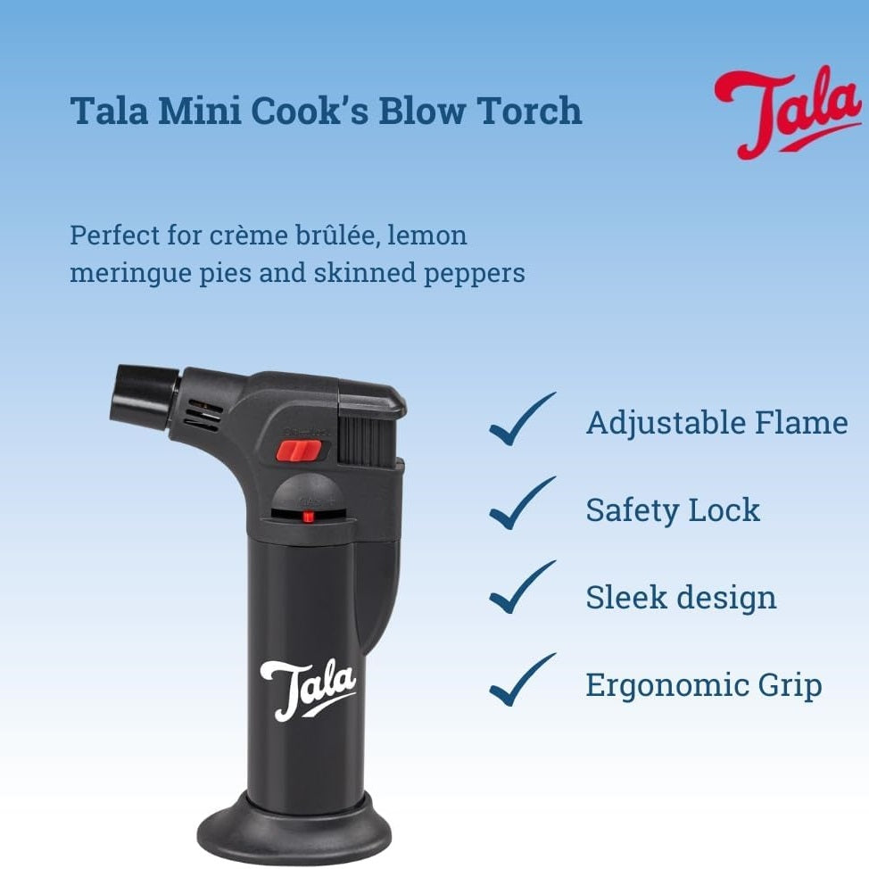 Tala Mini Cook Blow Refillable Torch Black 3.5cm x 10.5cm x 16.5cm 10A35221 | Kitchen Culinary Torch with Safety Lock | Flame up to 1100C | Ideal for Creme Brulre-Meringue and More