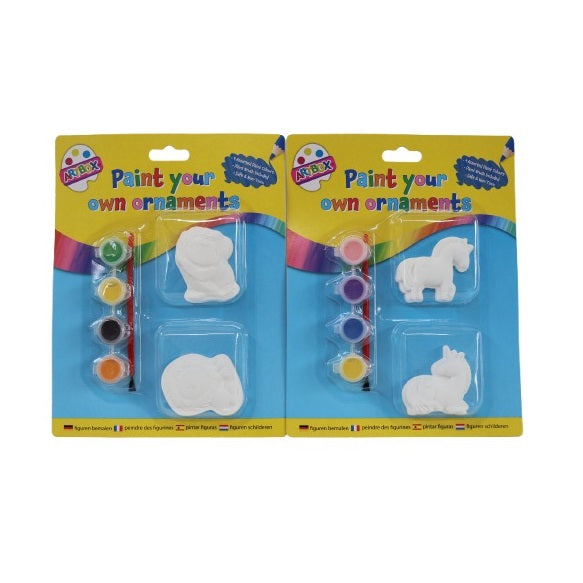 Artbox Paint Your Own Ornaments Set Multicoloured 6866 | Includes 4 Assorted Paint Colours and Brush | Safe and Non-Toxic DIY Craft Kit | Fun Creative Activity for Kids | Assorted Animal Design Figurine Painting Set