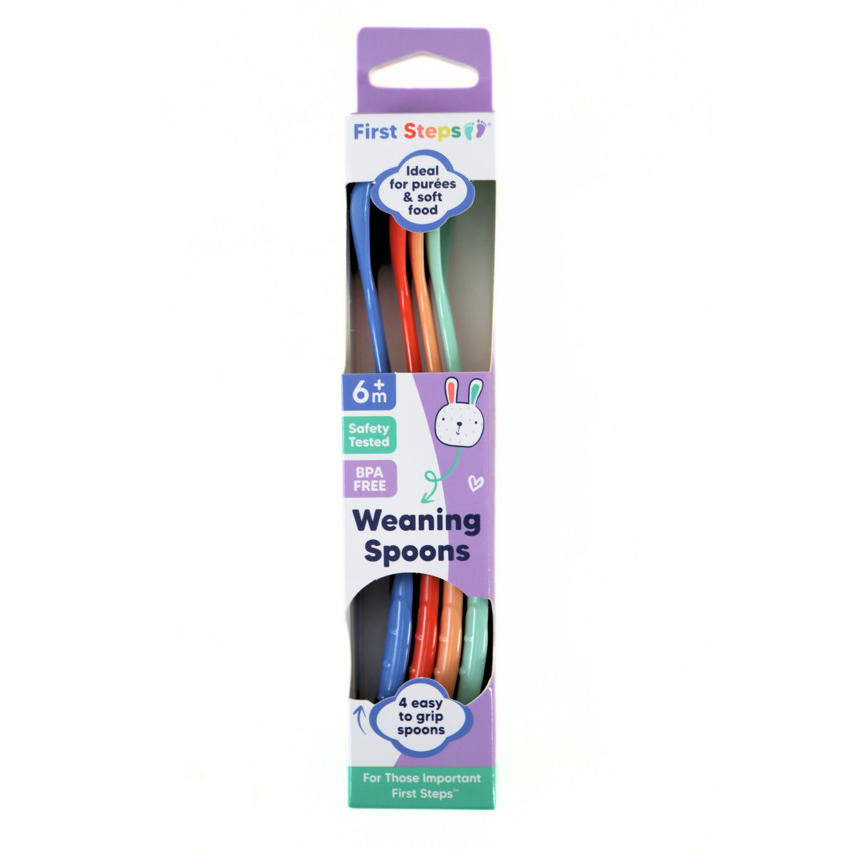RSW Long Handle Weaning Spoons Assorted Colours Pack of 4 FS919 | Ideal for Purees and Soft Food | Safety Tested | BPA Free | Easy to Grip Spoons