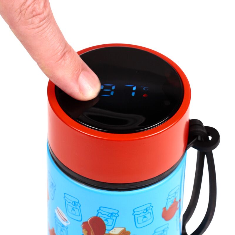 Puckator Paddington Insulated Bottle-Digital Thermometer Multicolour H22.5cm x W6.5cm x D6.5cm BOT342 | Touch Activated | LED Thermometer | Keeps Liquid Hot for upto 6 Hours | Keeps Liquid Cool for upto 24 Hours | Detachable Tea Strainer