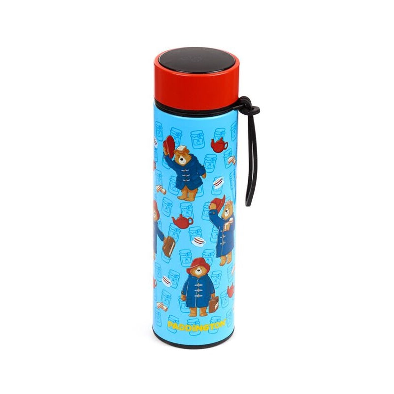 Puckator Paddington Insulated Bottle-Digital Thermometer Multicolour H22.5cm x W6.5cm x D6.5cm BOT342 | Touch Activated | LED Thermometer | Keeps Liquid Hot for upto 6 Hours | Keeps Liquid Cool for upto 24 Hours | Detachable Tea Strainer