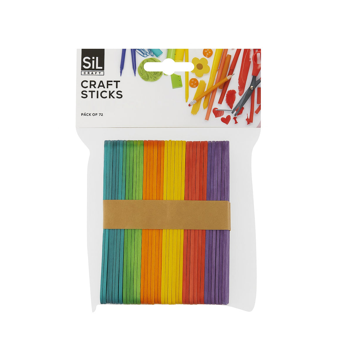 SIL Rainbow Craft Sticks Assorted 11cm x 1cm Pack of 72 CR0513A