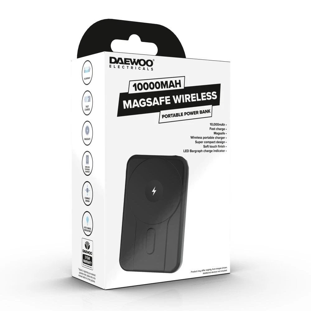 Daewoo 10000mAh MagSafe Wireless Portable Power Bank Black ELA1442