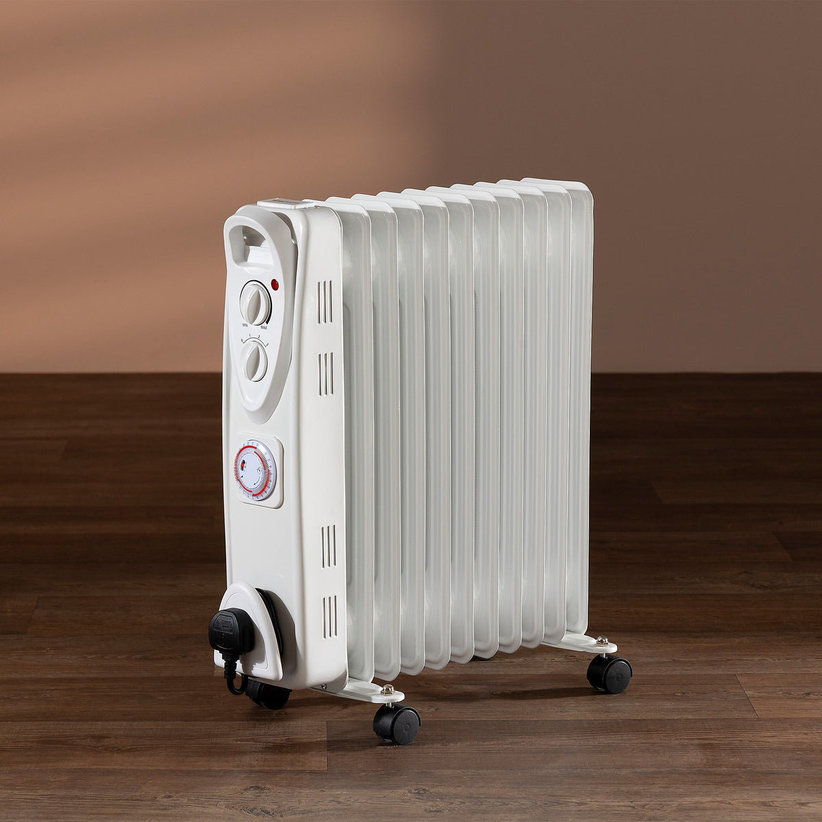 Daewoo 2500W Oil Filled Radiator with Timer White HEA1895 | 3 Heat Settings | Thermostat Control | 24 Hour Timer | Portable | Safe and Secure