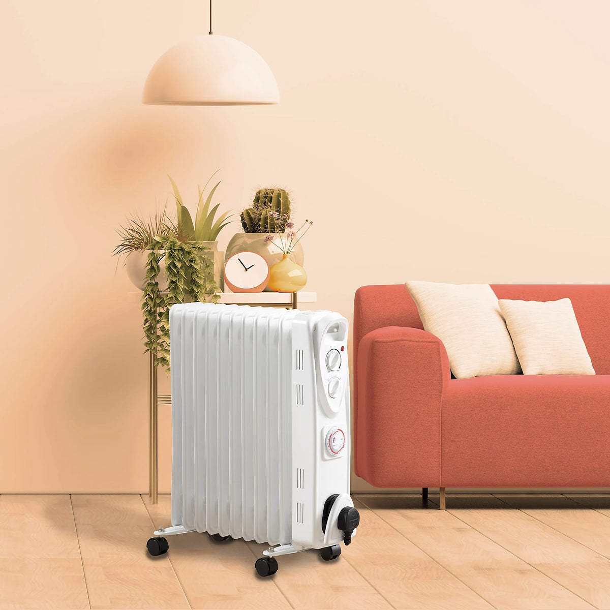 Daewoo 2500W Oil Filled Radiator with Timer White HEA1895 | 3 Heat Settings | Thermostat Control | 24 Hour Timer | Portable | Safe and Secure