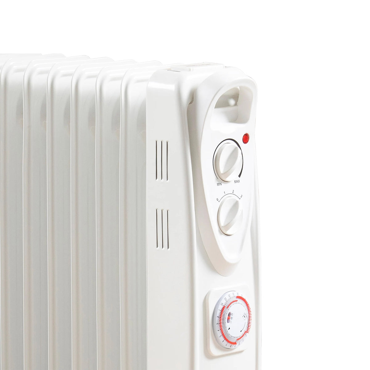 Daewoo 2500W Oil Filled Radiator with Timer White HEA1895 | 3 Heat Settings | Thermostat Control | 24 Hour Timer | Portable | Safe and Secure