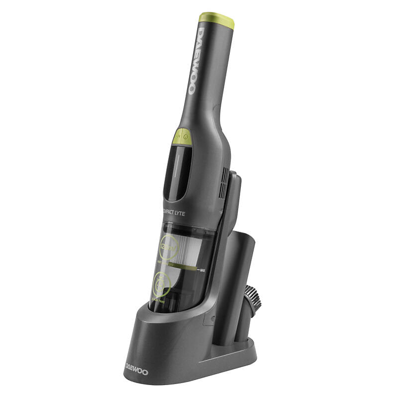 Daewoo Compact Lyte 7.4V Handheld Vacuum Cleaner Black FLR00158 | 7.4V Lithium Battery | 25 Min Run Time | 120ml Dust Tank | Storage and Charging Base | Speed Settings | Washable Filter